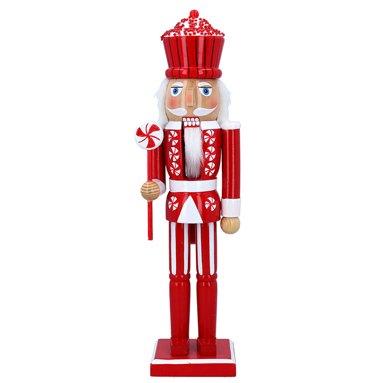 Red and white wood nutcracker ornament