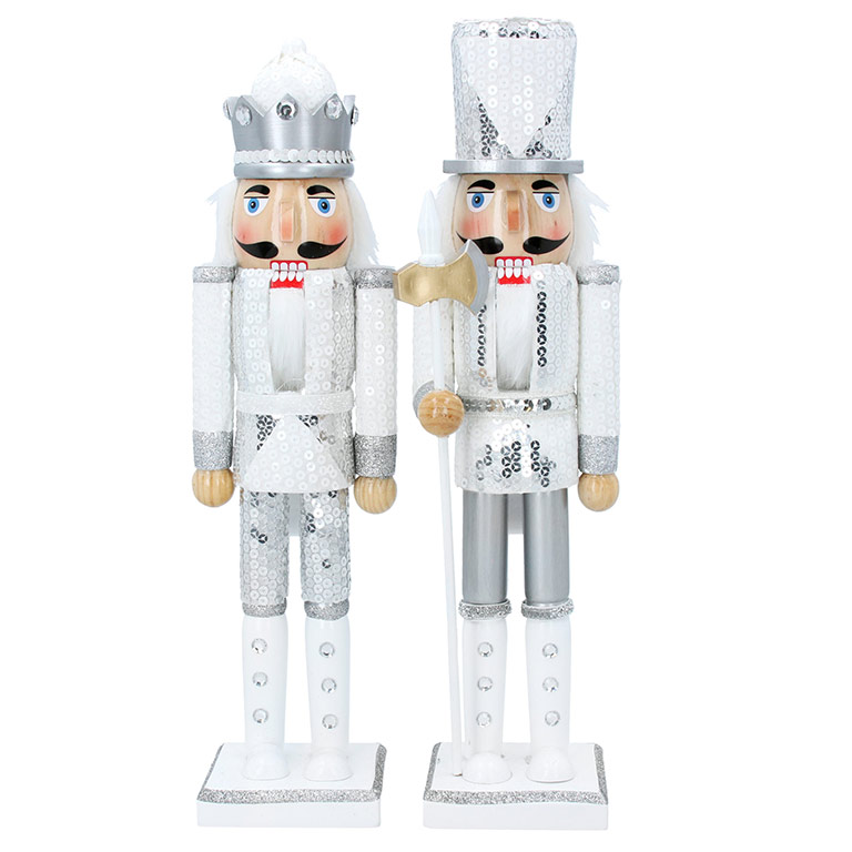 Pair silver and white wood nutcracker ornament