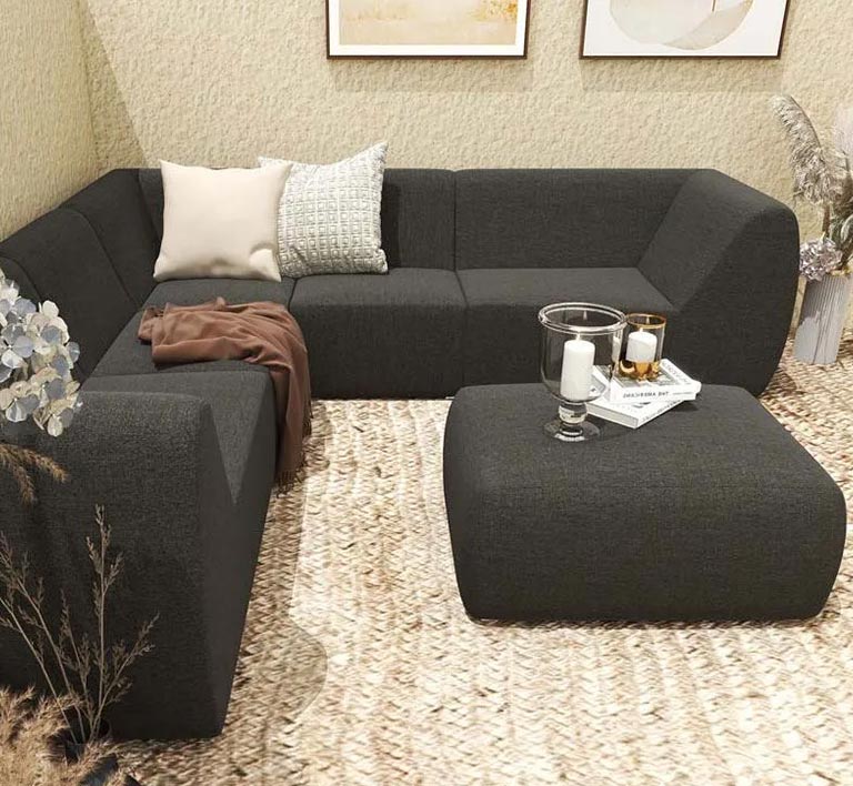 rve 5 Seater Corner Sofa Set Grey